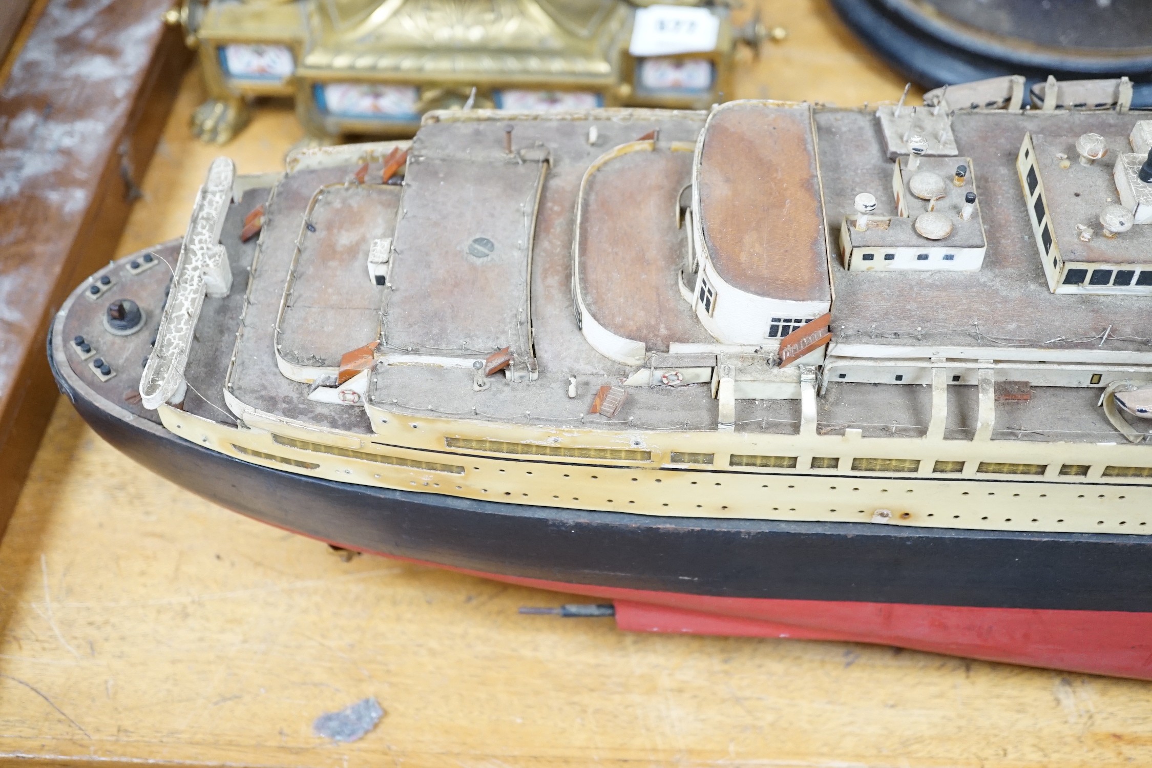 A large scratch built model, Queen Elizabeth ocean going liner, 105cms long